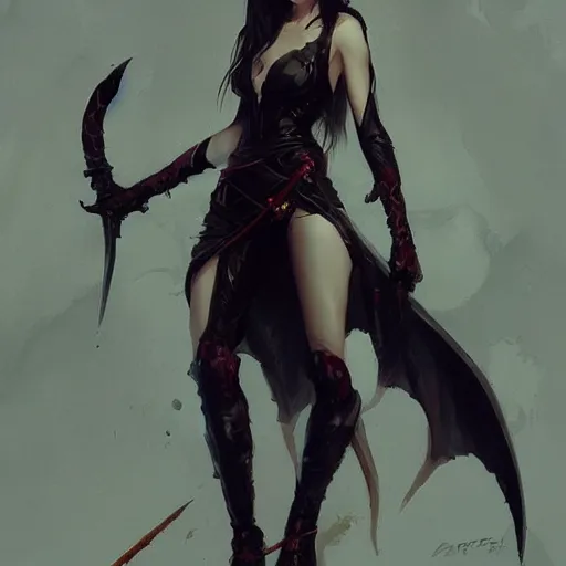 Prompt: succubus with sword, art by Greg Rutkowski, trending on artstation,