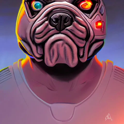 Image similar to cyborg bulldog comic style concept art, elegant, colorful, highly detailed, digital painting, artstation, concept art, illustration