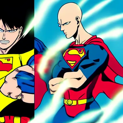 Image similar to photo of saitama vs superman