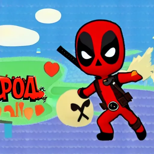 Image similar to deadpool as a character in animal crossing