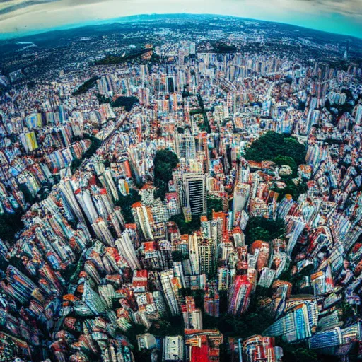 Prompt: award winning overhead view photo of the city of sao paulo, tilt shift photography, fish - eye lens