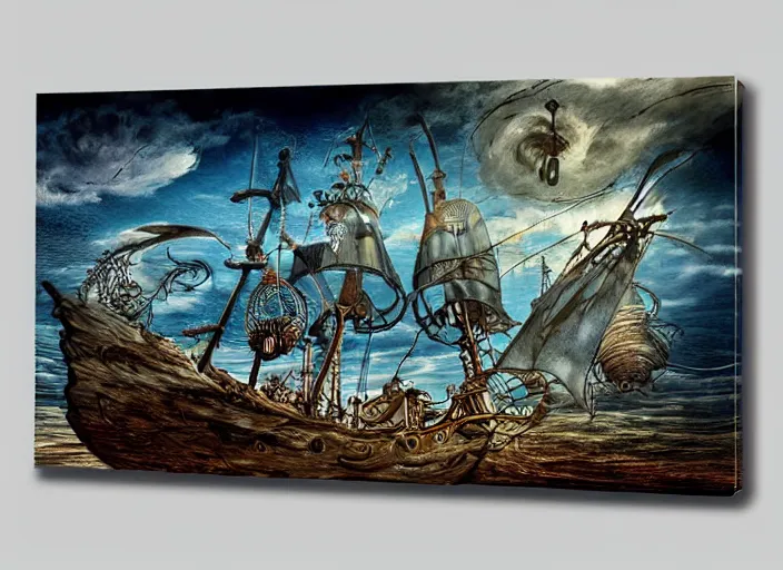 Prompt: sailing pirate ship, amazing sky, lowbrow, 3 - d, highly detailed, in the style of alexander jansson,