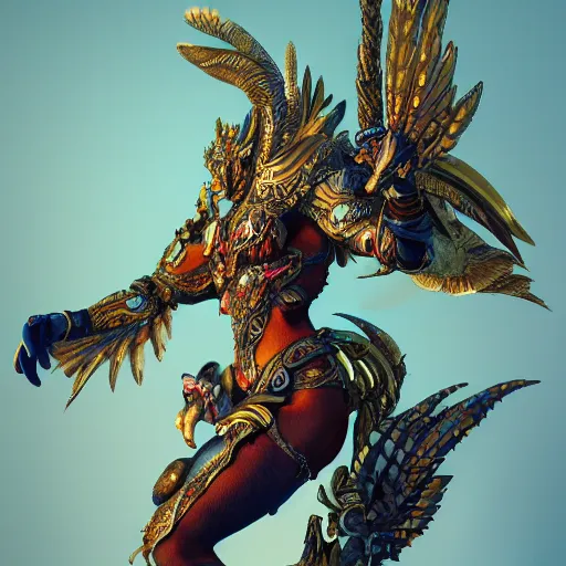 Prompt: a detailed vivid full body character of garuda, octane render, intricate, ornate, artstation