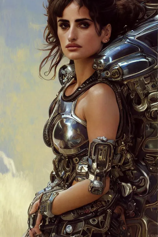 Image similar to an ultradetailed portrait of penelope cruz in detailed futuristic sci - fi armor, intricate, elegant, highly detailed, digital painting, matte, sharp focus, illustration, art by john collier and albert aublet and krenz cushart and artem demura and alphonse mucha