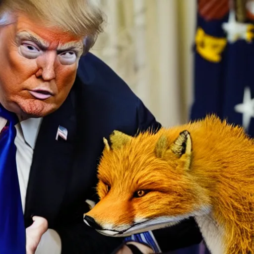 Image similar to donald trump fighting a giant fox - lizard