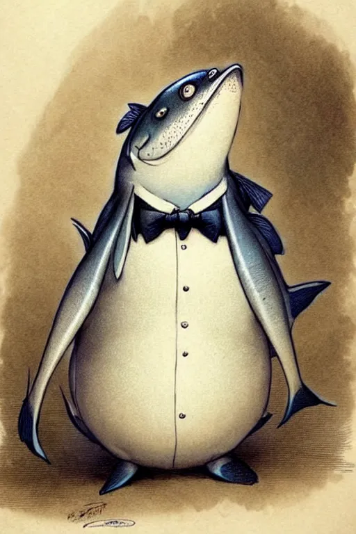 Image similar to ( ( ( cartoon fish in tuxedo. muted colors. ) ) ) by jean - baptiste monge!!!!!!!!!!!!!!!!!!!!!!!!!!!