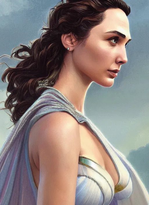 Prompt: full length photo of gal gadot wearing a dress, intricate, elegant, highly detailed, digital painting, artstation, concept art, matte, sharp focus, illustration, hearthstone, art by artgerm and greg rutkowski and alphonse mucha