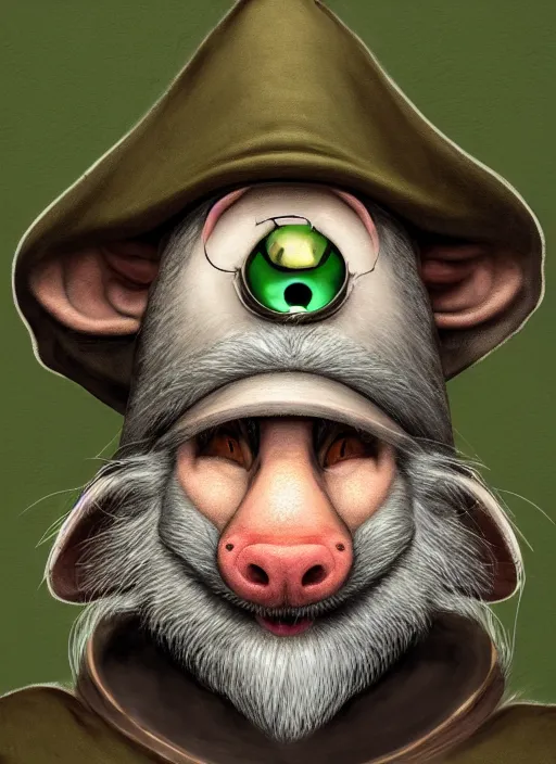 Prompt: anthropomorphic rat with human eyes and a gray beard, wearing jewelry, tricorne hat, green robe, d & d, digital art, detailed face, highly detailed, trending on artstation, realistic, studio lighting, drawn by dr. seuss