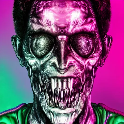 Image similar to a realistic detailed portrait photo of a monster, synthwave