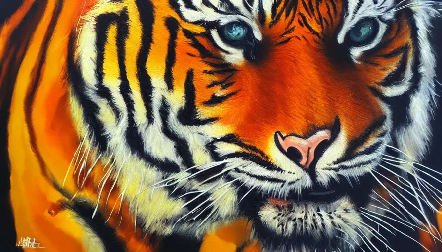 Image similar to tiger, painting on canvas, watedrops, acrylic painting, acrylic pouring, painting, influencer, artstation - h 8 0 0