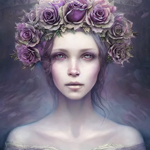 Image similar to a gorgeous flower princess portrait by Seb McKinnon, artgerm , v-ray render, ultra realistic, mystical, ominous, cgsociety