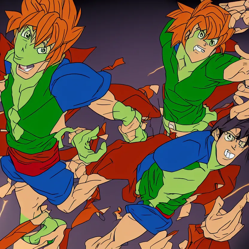 Image similar to shaggy rogers dressed like goku/superman detailed realistic High Resolution HD 8k