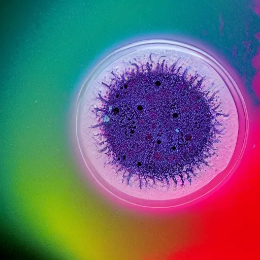 Image similar to a close up of a petri dish with a culture on it, a microscopic photo by kurt roesch, shutterstock contest winner, neoplasticism, creative commons attribution, macro photography, dye - transfer