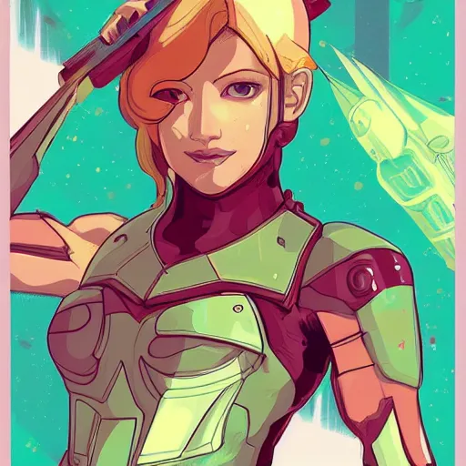 Image similar to portrait of beautiful Samus Aran, League of Legend illustration by Sachin Teng