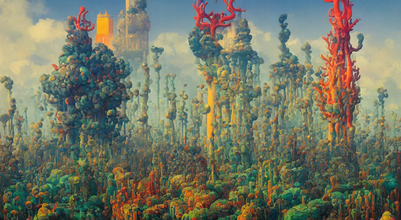 Prompt: single flooded coral tentacle tower, very coherent and colorful high contrast!! masterpiece by rene magritte simon stalenhag carl spitzweg syd mead norman rockwell edward hopper james gilleard, overdetailed, sharp focus, dark shadows, sunny day, hard lighting