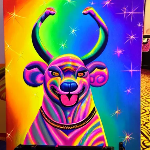 Prompt: lisa frank painting of sinbad at dave & busters