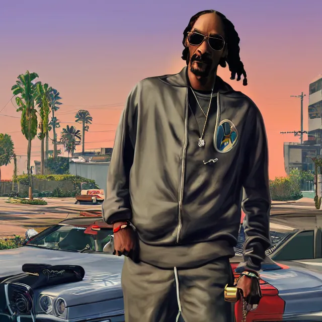 Image similar to snoop dogg in gta v, videogame render, 4 k, artstation