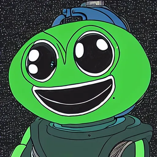 Prompt: a futuristic image of pepe the frog as a cyborg