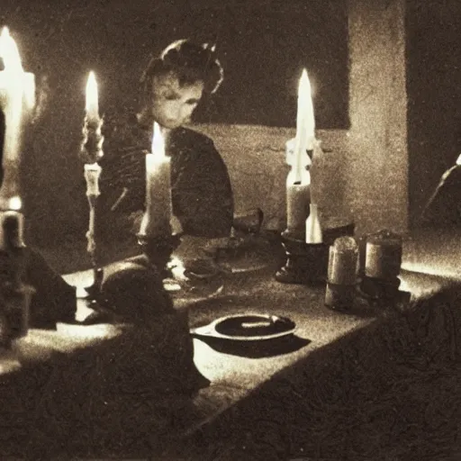 Image similar to a seance in a dark room, photo still