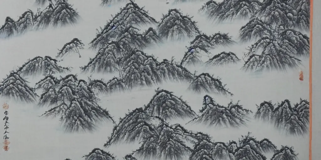 Prompt: A traditional Chinese painting of the Laurentian winter and boreal forests.