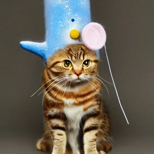 Image similar to magical cat wearing a silly hat