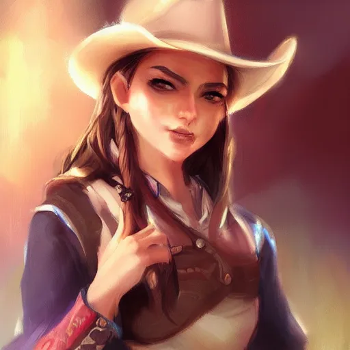 Prompt: a cowgirl by Ross Tran