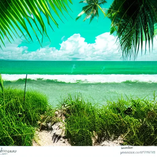 Image similar to green green green beach, green ocean, green sky, photography