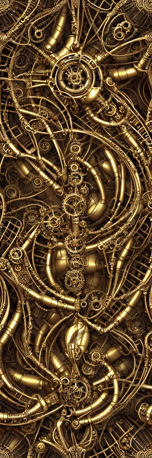 Image similar to seamless pattern of steampunk cybernetic biomechanical matahari, 3 d model, very coherent symmetrical artwork, unreal engine realistic render, 8 k, micro detail, gold white plastic and steel intricate, elegant, highly detailed, digital painting, artstation, smooth, sharp focus, illustration, artgerm, tomasz alen kopera, wlop