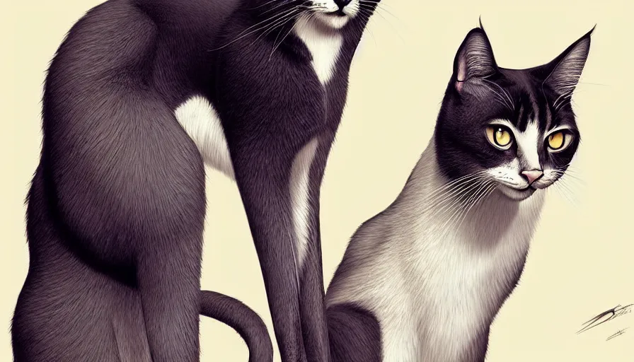 Image similar to artwork of really tall sitting cats by artgerm, thick brush, 4 k resolution