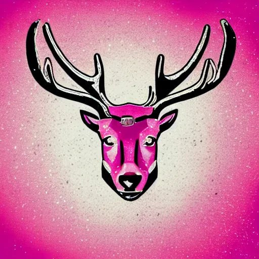 Prompt: logo for corporation called protoneo that involves deer head, symmetrical, retro pink synthwave style, retro sci fi