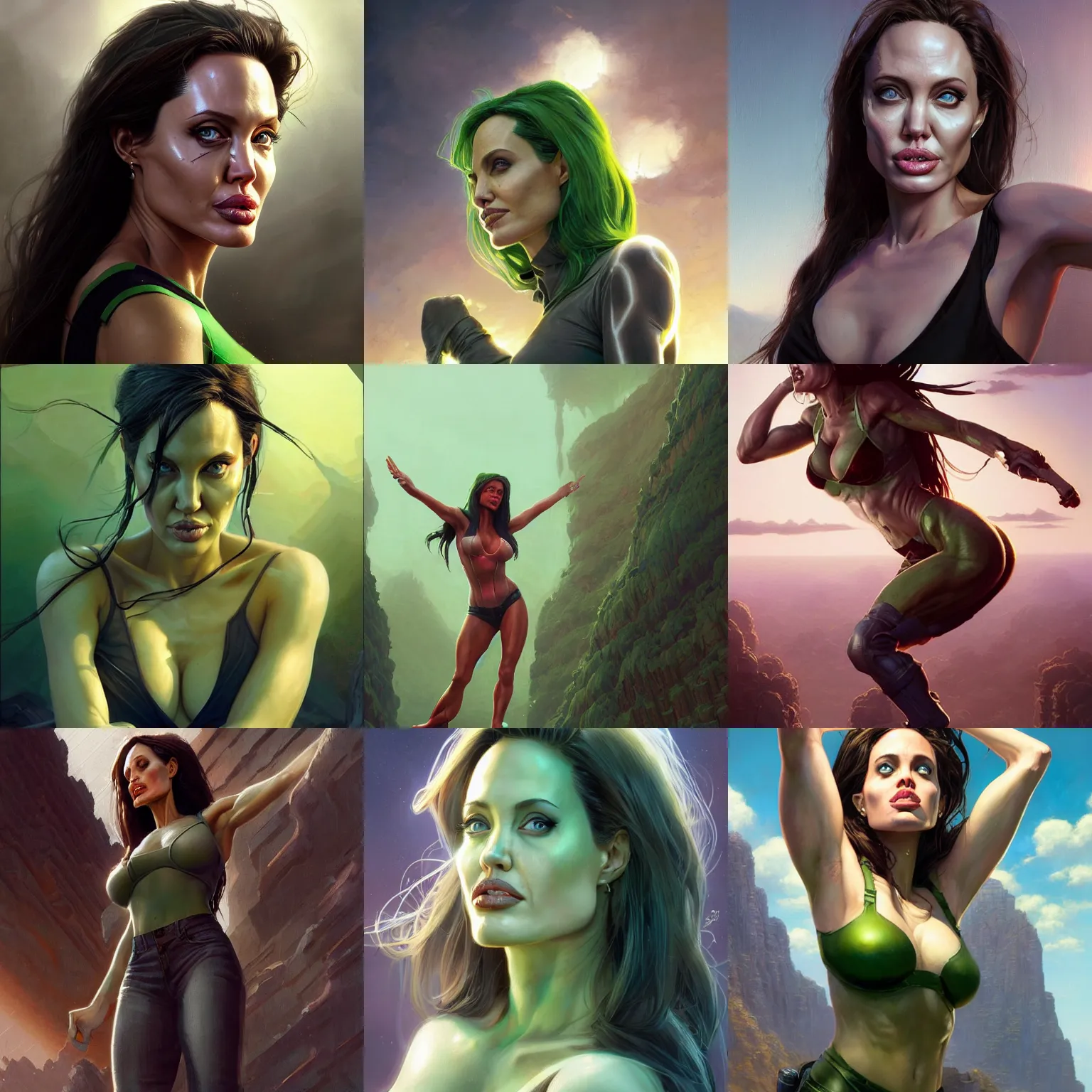 Prompt: highly detailed portrait of angelina jolie as strong she - hulk, very pretty, stephen bliss, unreal engine, fantasy art by greg rutkowski, loish, rhads, ferdinand knab, makoto shinkai and lois van baarle, ilya kuvshinov, rossdraws, tom bagshaw, global illumination, radiant light, detailed and intricate environment