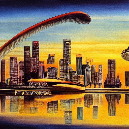 Image similar to The Singapore skyline painted by Salvador Dali