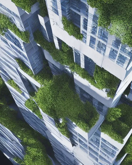 Image similar to a beautiful 3d renderings of buildings, architecture by Kengo Kuma. green architecture, 14mm, cinematic , high resolution 4k, cg architects, vray