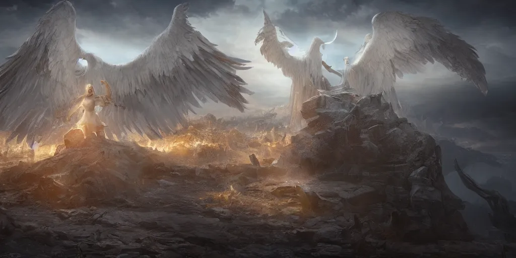 Prompt: angelic realm, fantasy apocalypse, digital art, unreal engine 5, 4 k