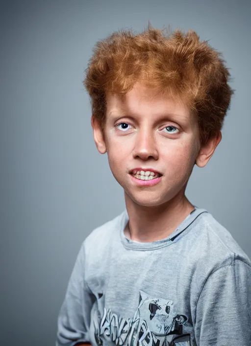 Image similar to portrait photo still of real life young beavis, 8 k, 8 5 mm, f. 1 4