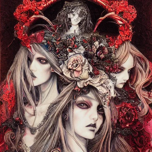 Prompt: Bloody Tears - award winning art by Ayami Kojima, highly detailed, Victorian gothic.