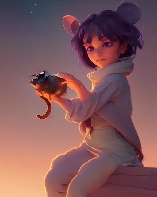 Prompt: highly detailed vfx portrait of a cute little rat casting light magic, unreal engine, greg rutkowski, loish, rhads, beeple, makoto shinkai and lois van baarle, ilya kuvshinov, rossdraws, tom bagshaw, alphonse mucha, global illumination, detailed and intricate environment