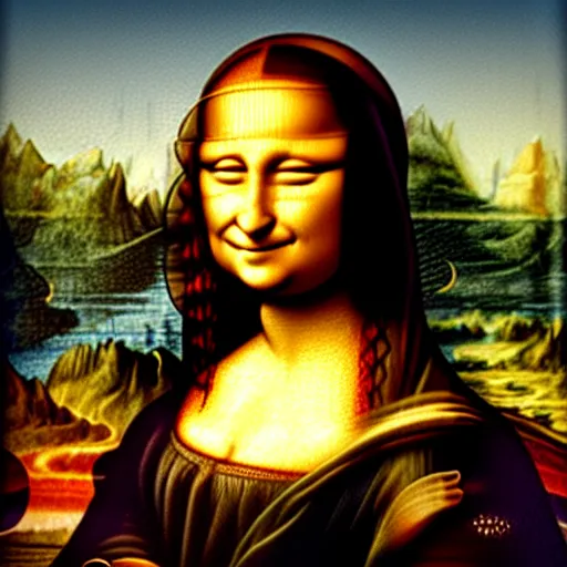 Prompt: mona lisa stoned out of her mind laughing funny