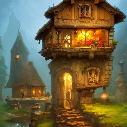 Prompt: a swiss cheese house, fantasy, digital art, by andreas rocha, highly detailed, trending on artstation