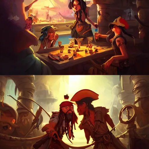 Image similar to Pirates in a tavern, cgsociety, fantasy art, 2d game art, concept art , ambient occlusion, bokeh, behance hd , concept art by Jesper Ejsing, by RHADS, Makoto Shinkai ,Cyril Rolando, face of characters by artgem