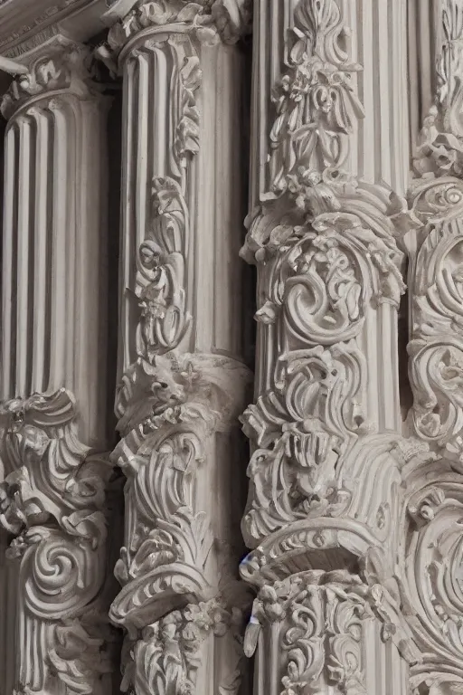 Image similar to Baroque columns with intricate carvings, high detail, cinematic, cgsociety 8k