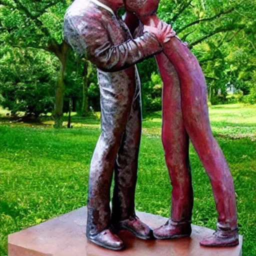 Image similar to The kiss, sculpture by a famous artist made of recycled materials