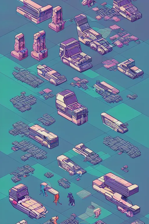 Image similar to isometric design, sprite sheet, game resources, futuristic van by josan gonzalez