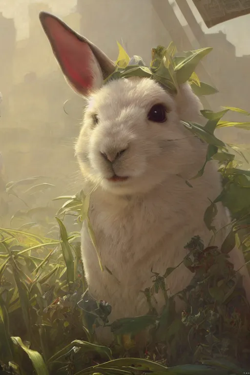 Image similar to bad bunny, unreal engine 8 k, illustration, comprehensive art, thorough details, intricate, artstation atmosphere, highly detailed, symmetrical, concept art, nc wyeth, artstation, craig mullins, william adolphe bouguereau, digital painting, james jean, joao ruas, takashi murakami, gregory crewdson cinematic lighting, 4 k