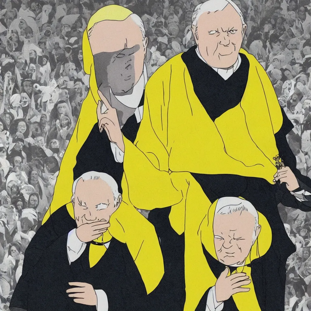 Prompt: John Paul II with a yellow face as an anime character