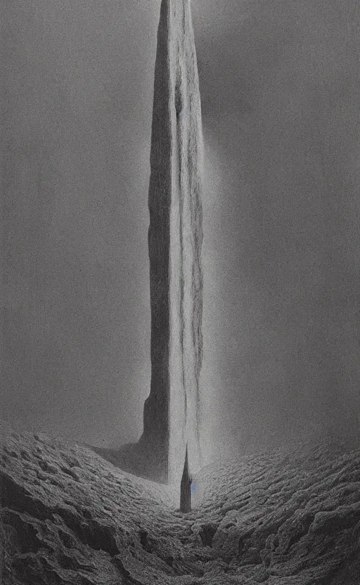 Prompt: close shot of a hellish monolith bursting out of a cathedral by Zdzisław Beksiński