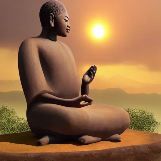 Prompt: contented peaceful nigerian!! buddha, praying meditating, in a scenic environment, detailed, golden hour, realism, artstation trending, digital art