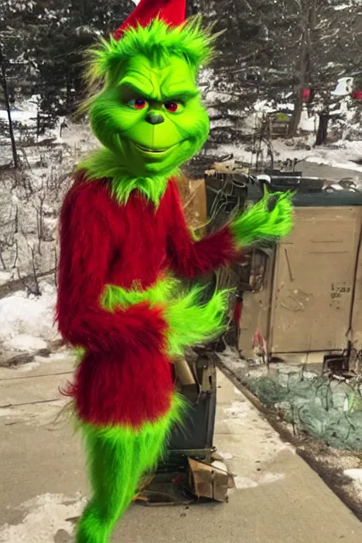 Image similar to The Grinch wearing Ironman's armor