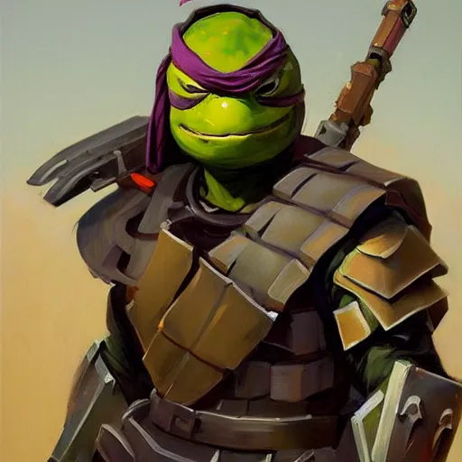 Image similar to greg manchess portrait painting of armored donatello of tmnt as overwatch character, medium shot, asymmetrical, profile picture, organic painting, sunny day, matte painting, bold shapes, hard edges, street art, trending on artstation, by huang guangjian and gil elvgren and sachin teng