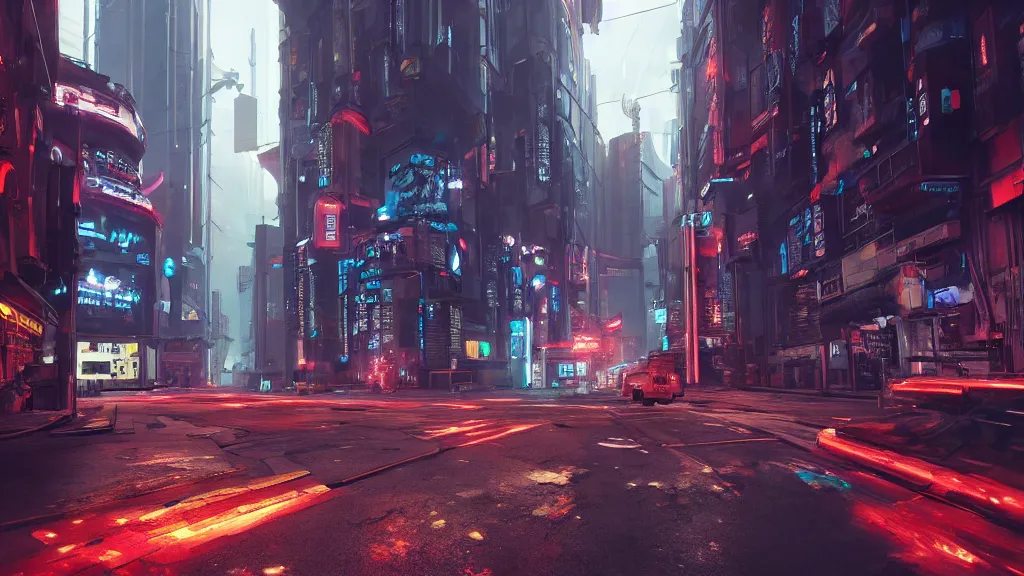 Image similar to cyberpunk london streets in 2 0 7 7, rendered in octane, rendered in corona, unreal engine 5, vray, the fifth element style by yuumei, bayard wu, wlop, tim white, ross tran, 4 k